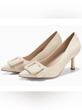 Classic Pointed Toe Women's Suede Pumps in Cream